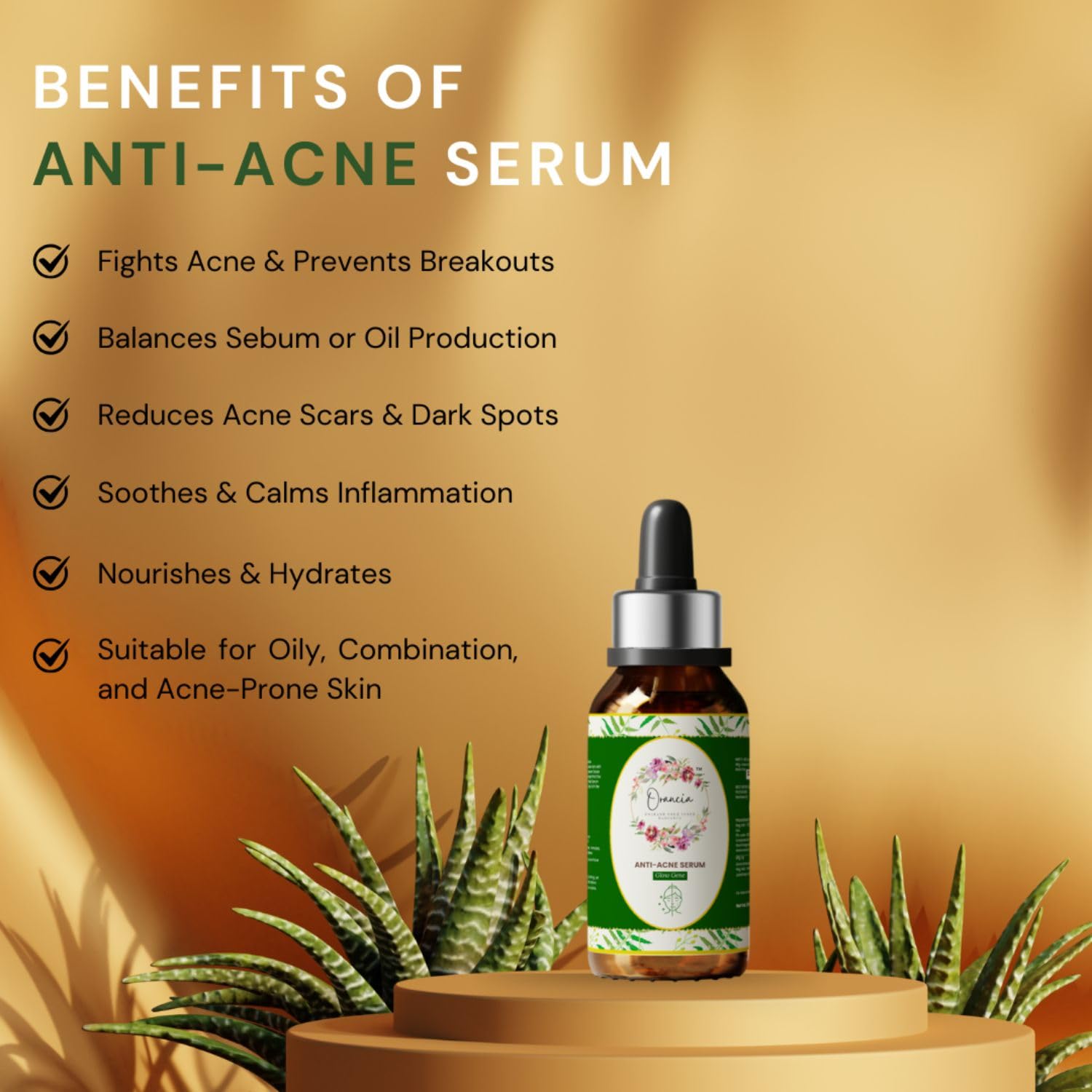 Orancia Anti-Acne Face Serum | 30 ml | Fights active acne | Fades acne marks & scars | Controls excess oil | Unclogs pores | Reduces redness & inflammation